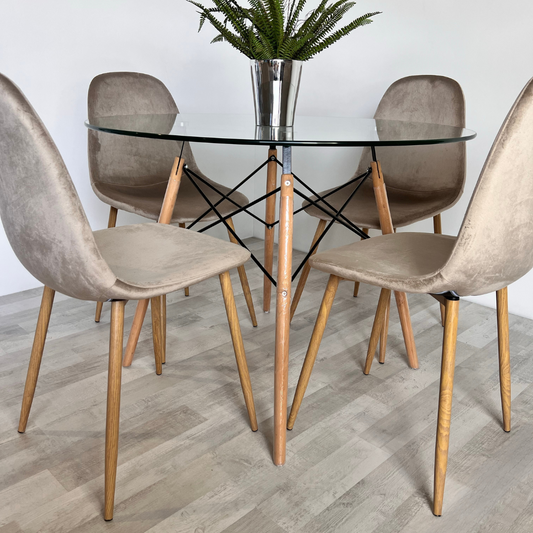 Comedor Redondo Mesa Elida 100cm + 4 Sillas Isy Beige