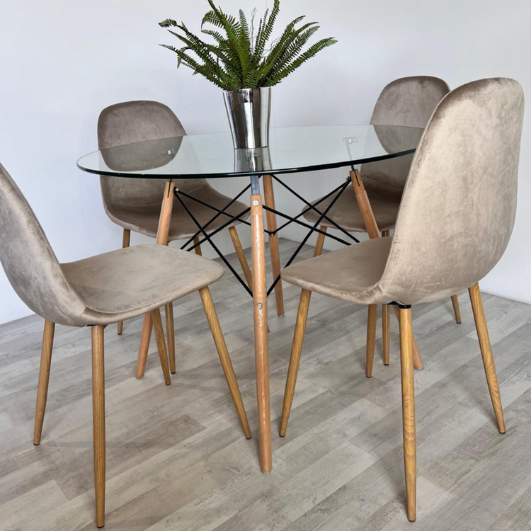 Comedor Redondo Mesa Elida 100cm + 4 Sillas Isy Beige | Compacto
