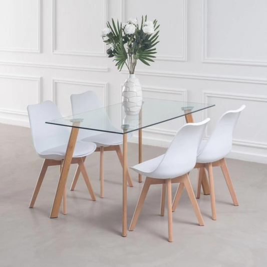 Comedor Mesa Ferra + 4 Sillas Tulip Blanca | Estilo Nórdico y Elegante