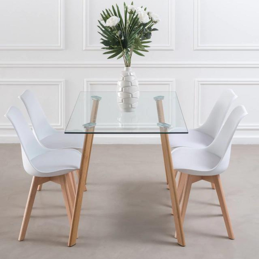 Comedor Mesa Ferra + 4 Sillas Tulip Blanca | Estilo Nórdico y Elegante