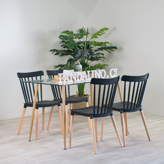Comedor Moderno Mesa Vitreo 120x80 + 4 Sillas Windsor Negras