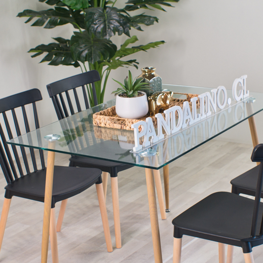 Comedor Moderno Mesa Vitreo 120x80 + 4 Sillas Windsor Negras