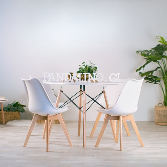 Comedor Mesa Redonda Estela Blanca 80cm + 4 Sillas Tulip Blanco