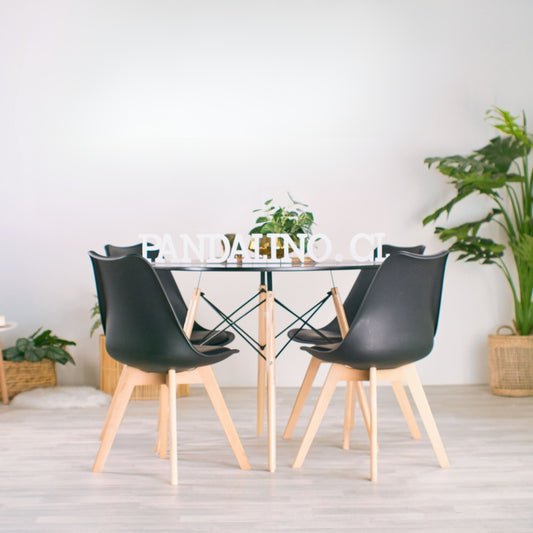 Comedor Mesa Redonda Estela Negra 80cm + 4 Sillas Tulip Negro
