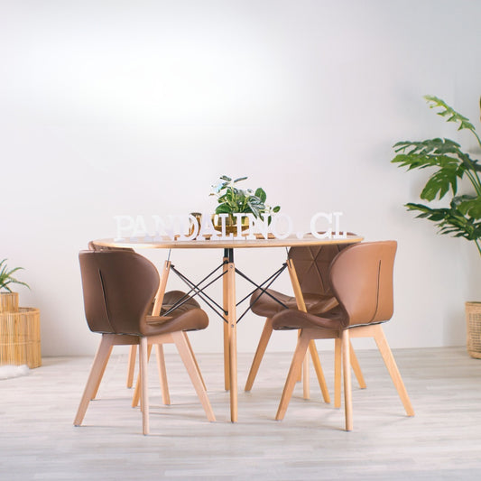 Comedor Mesa Redonda Shanna 100cm+ 4 Sillones Rubik Café