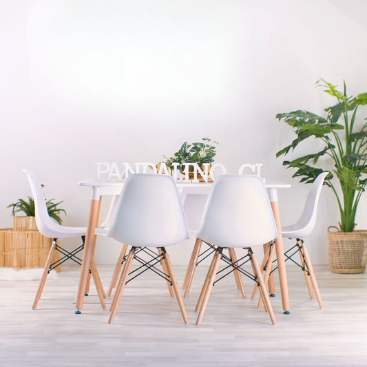 Comedor Mesa Rectangular Brunell 120x80 Blanco + 6 Sillas Eames Blanca