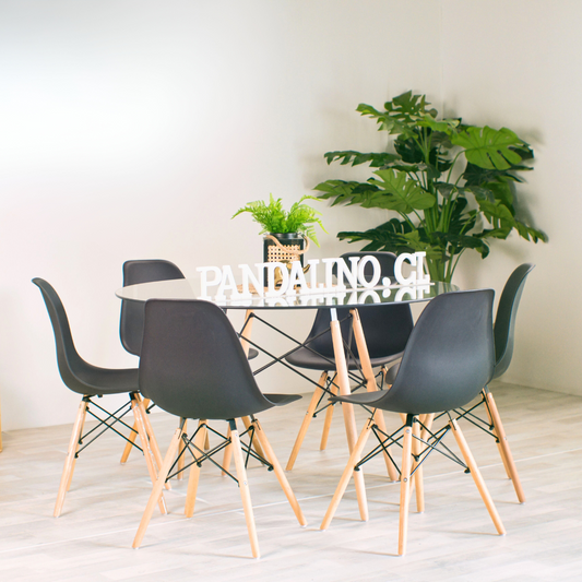 Comedor Mesa Redonda Elida 120cm + 6 Sillas Eames Negra