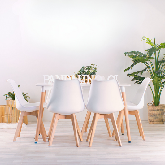 Comedor Mesa Rectangular Brunell 120x80 Blanca + 6 Sillas Tulip Blanca