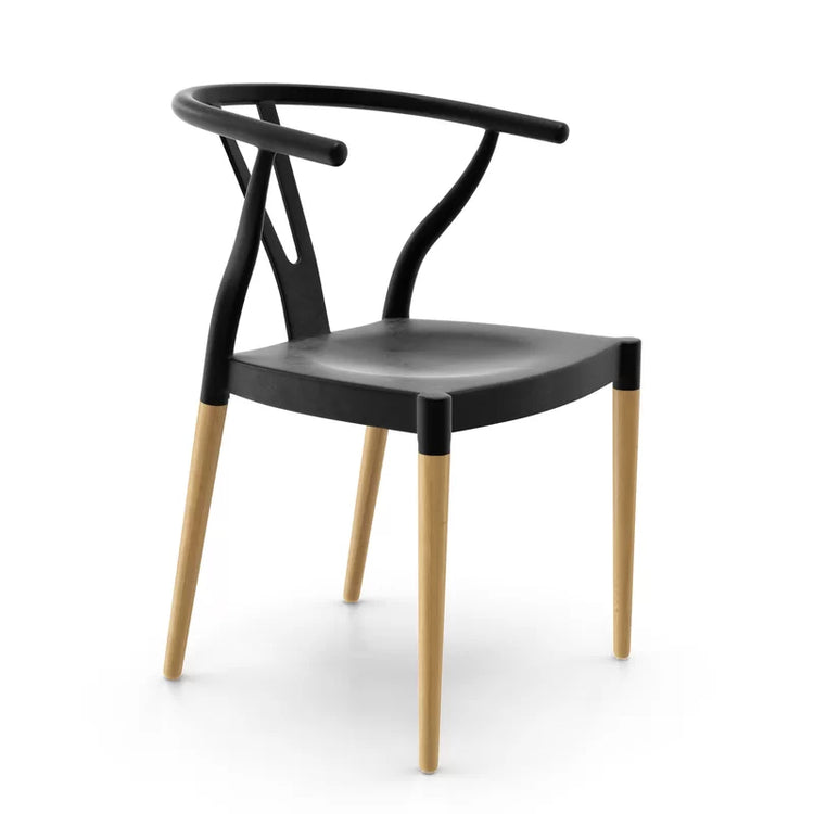Comedor Mesa Redonda Elida 80cm + 4 Sillas Wishbone Negras