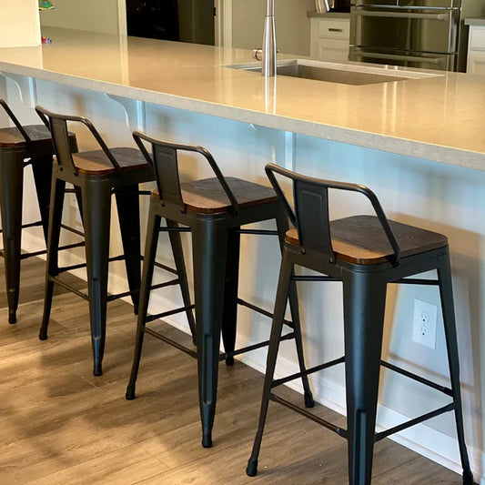 Pack 4 Taburetes Bar Tolix Negros 66 cm | Madera clara