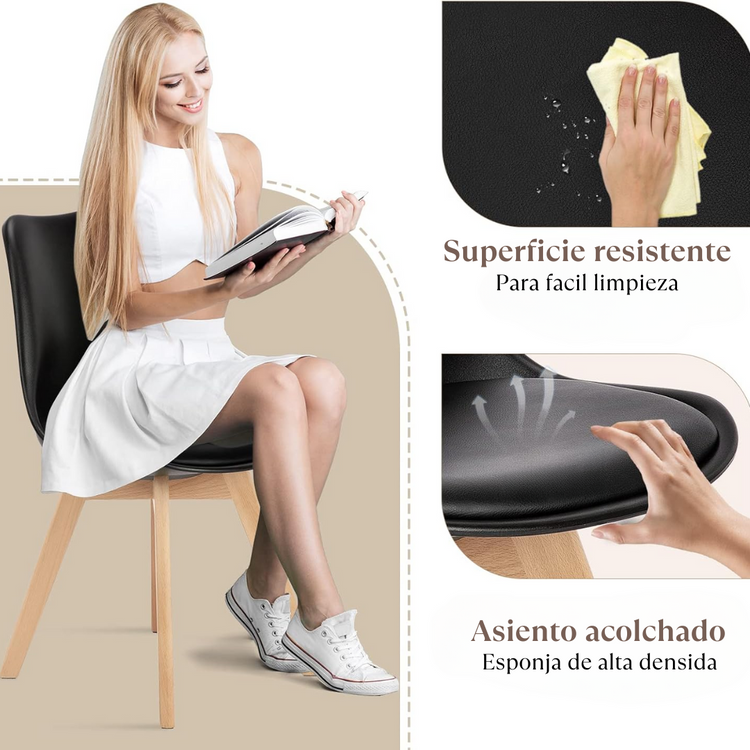 Pack 4 Tulip Negras Acolchadas | Diseño Moderno