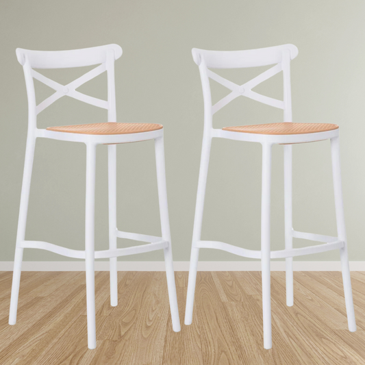 Pack 2 Taburetes Bar Valentino Blanco 65 cm | Apilable| Exterior