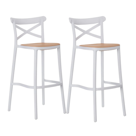 Pack 2 Taburetes Bar Valentino Blanco 65 cm | Apilable| Exterior