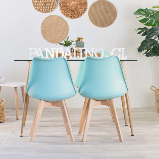 Comedor Mesa Rectangular Vitreo 120x80 + 4 Sillas Tulip Menta