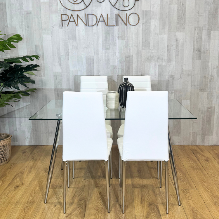 Comedor Mesa Rectangular Vitreo 130x80 + 4 Silla Dining Blanca