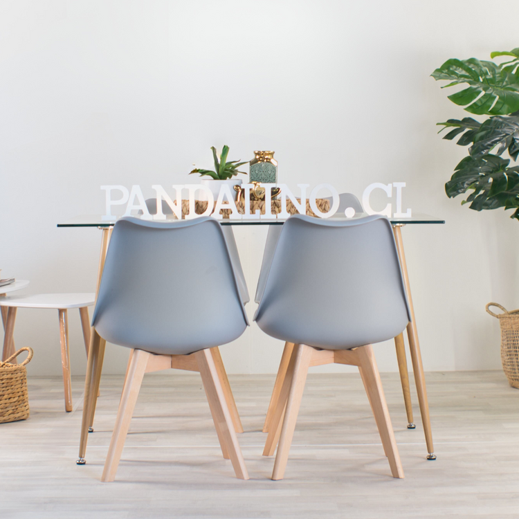 Comedor Mesa Rectangular Vitreo 120x80 + 4 Sillas Tulip Gris