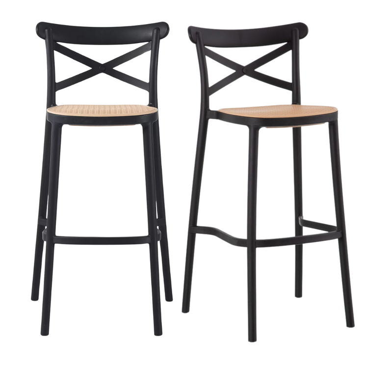 Pack 2 Taburetes Bar Valentino Negro 75 cm | Estilo Vintage | Exterior