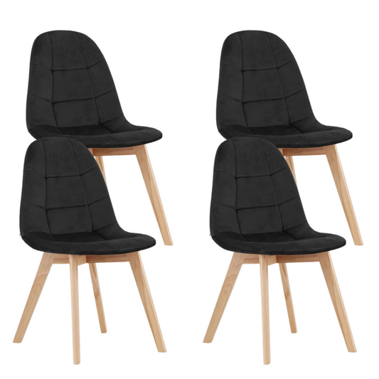 Pack 4 Sillas Vorak Negro | Felpa & Madera