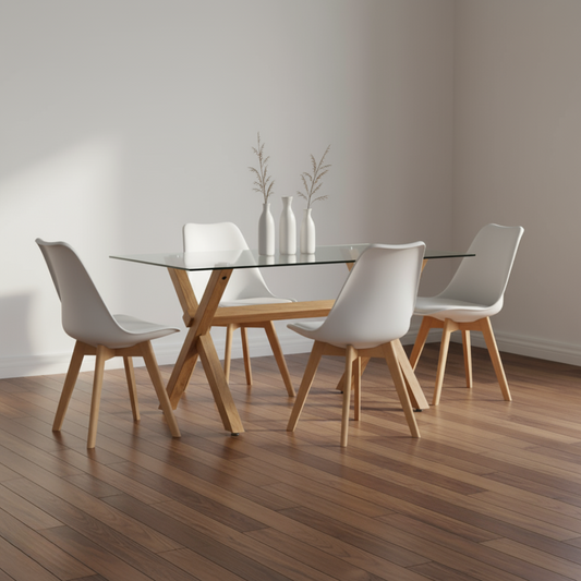 Comedor Mesa Xinia 130X80 + 4 Sillas Tulip Blanca