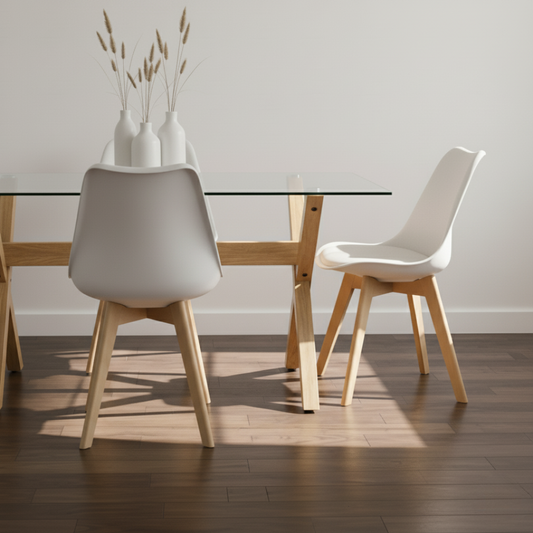 Comedor Mesa Xinia 130X80 + 4 Sillas Tulip Blanca