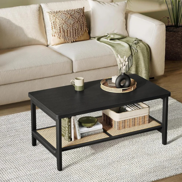 Mesa de Centro Rectangular Sharon | Rattan Negro