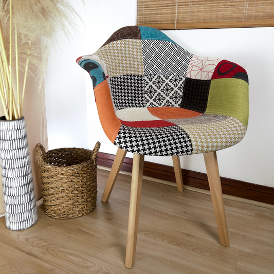 Butaca Patchwork Naranja | Tela & Madera