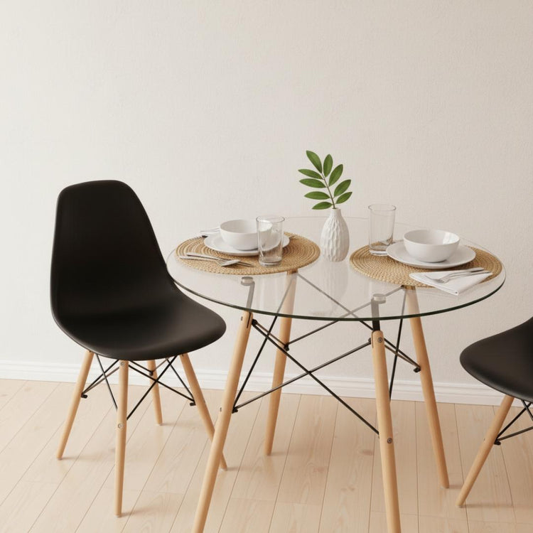 Comedor Mesa Elida 80 cm + 2 Sillas Eames Negro