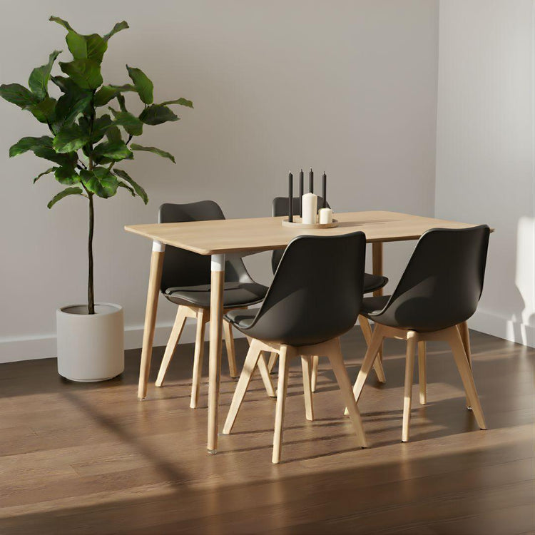 Comedor Mesa Rectangular Alamo 130x80 + 4 Sillas Tulip Negro