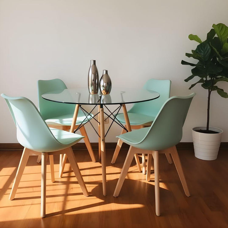 Comedor Mesa Redonda Elida 80cm + 4 Sillas Tulip Menta