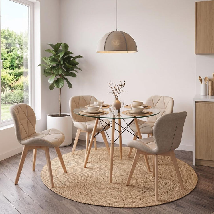 Comedor Mesa Elida 80cm + 4 Sillón Rubik Lino Beige