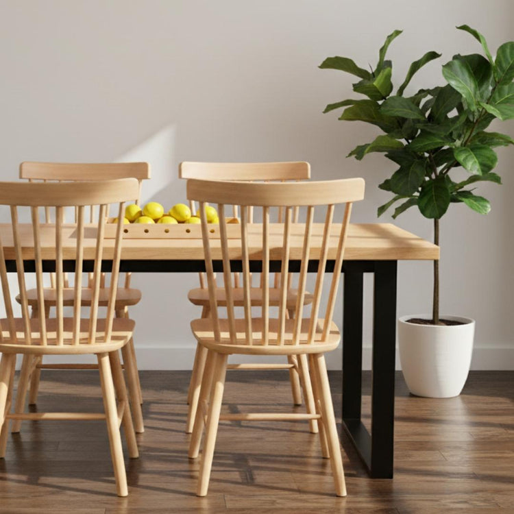 Comedor Mesa Rectangular Ámbar 160x90 + 6 Sillas Windsor (Madera Natural)