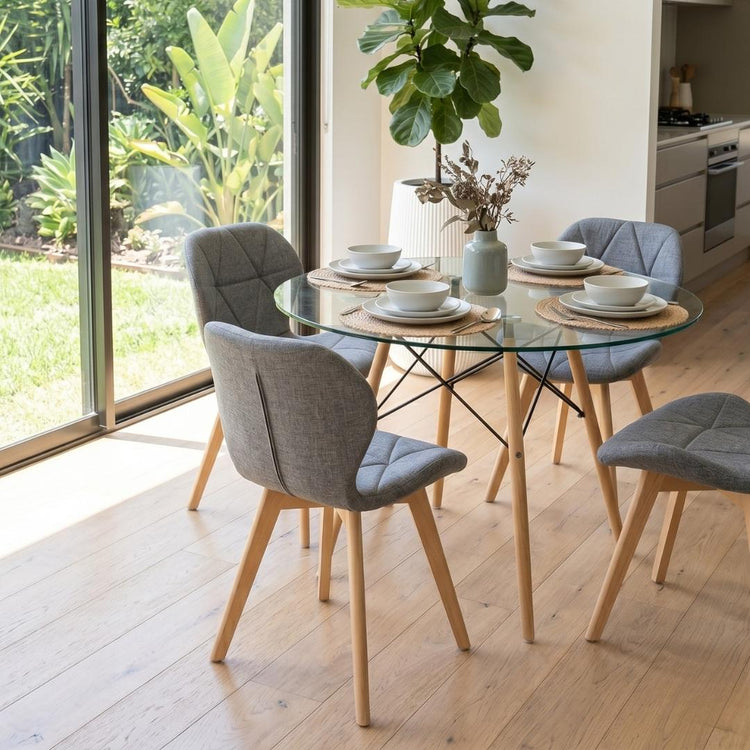 Comedor Mesa Elida 100cm + 4 Sillón Rubik Gris Lino