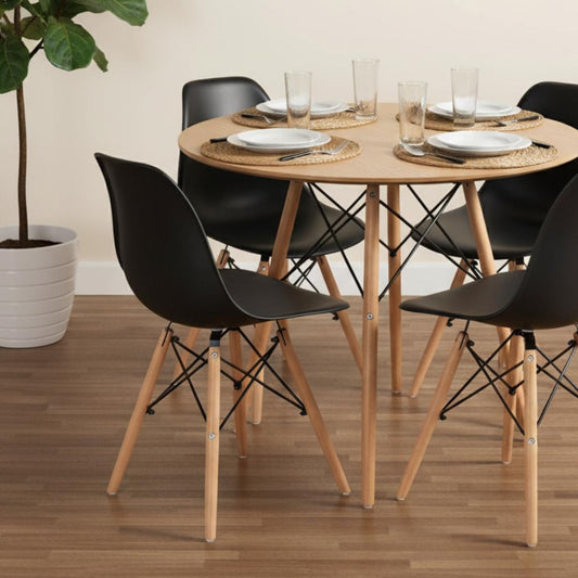Comedor Redondo Shanna 80 cm + 4 Sillas Eames Negro