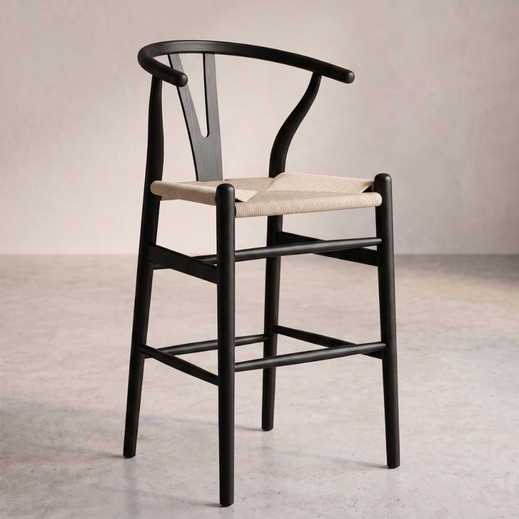 Taburete Wishbone Negro 65cm | Madera & Cuerda Natural