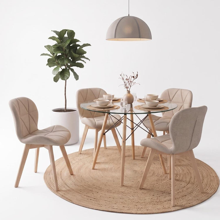 Comedor Mesa Elida 80cm + 4 Sillón Rubik Lino Beige
