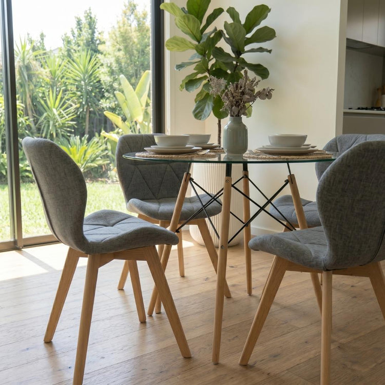 Comedor Mesa Elida 100cm + 4 Sillón Rubik Gris Lino