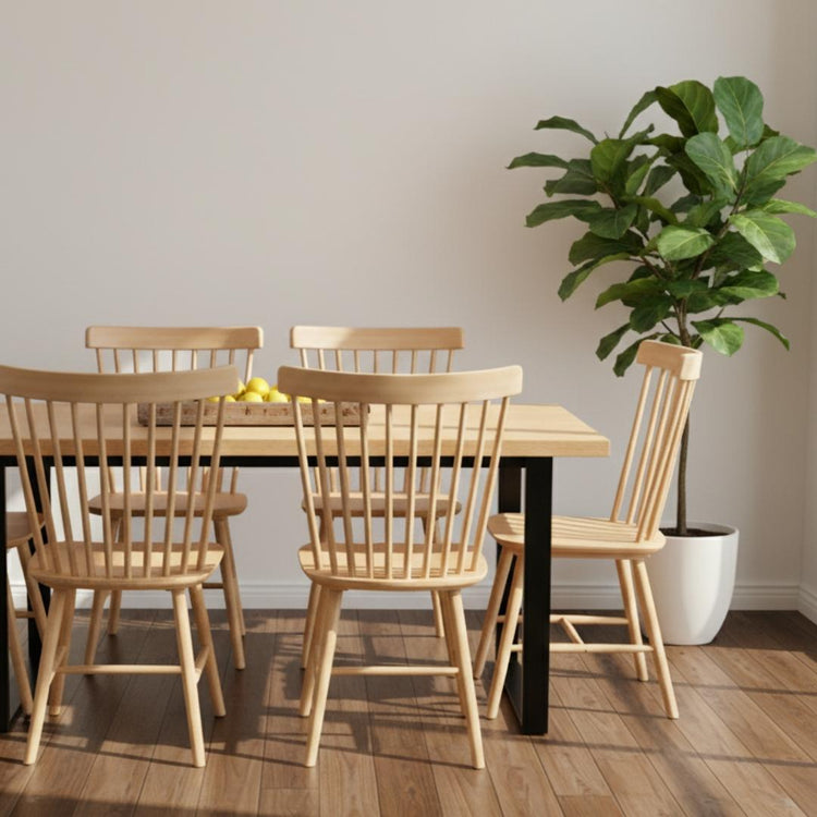 Comedor Mesa Rectangular Ámbar 160x90 + 6 Sillas Windsor (Madera Natural)