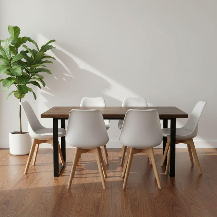 Comedor Mesa Rectangular Ámbar 160x90 + 6 Sillas Tulip Blanco