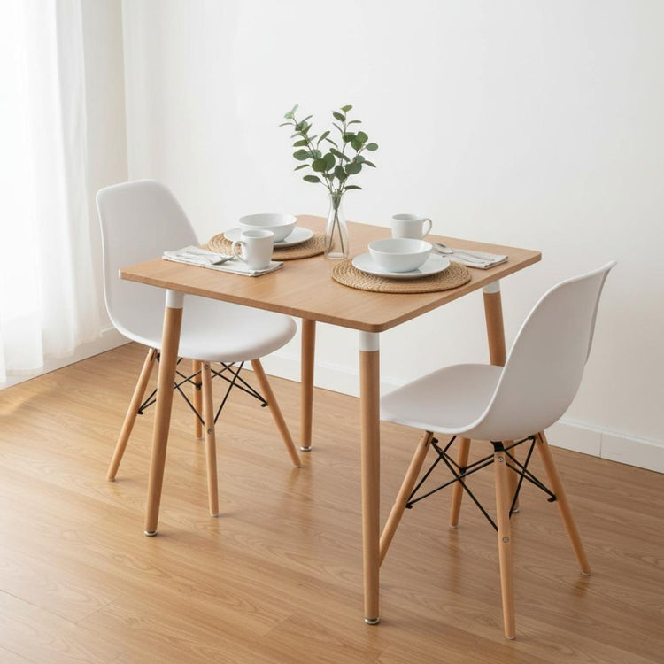 Comedor Mesa Aroa Wood 80x80 cm + 2 Sillas Eames Blanca