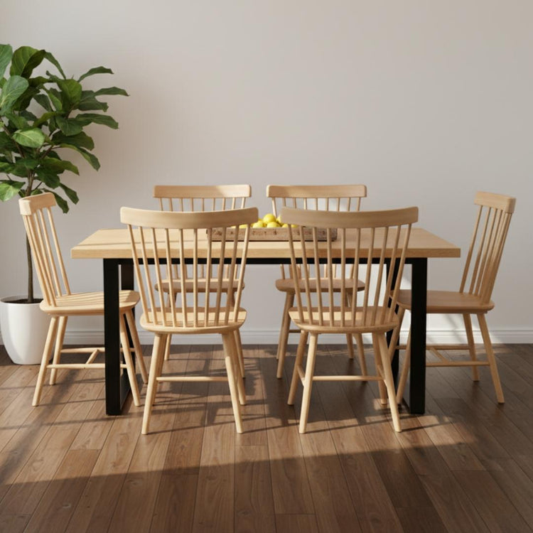 Comedor Mesa Rectangular Ámbar 160x90 + 6 Sillas Windsor (Madera Natural)