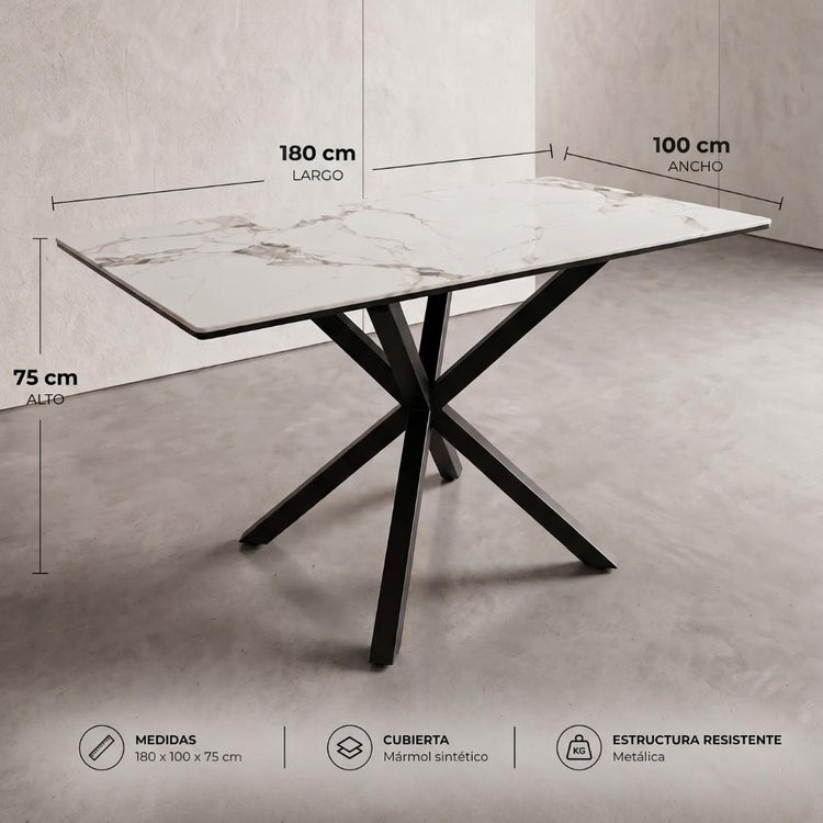 Mesa Rectangular Greta Piedra 180x100 | Efecto Mármol