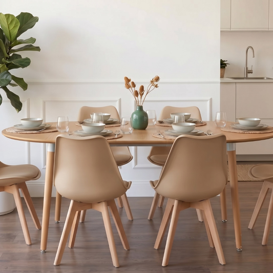 Comedor Extensible Bayona Wood 100-180cm + 4 Sillas Tulip Beige