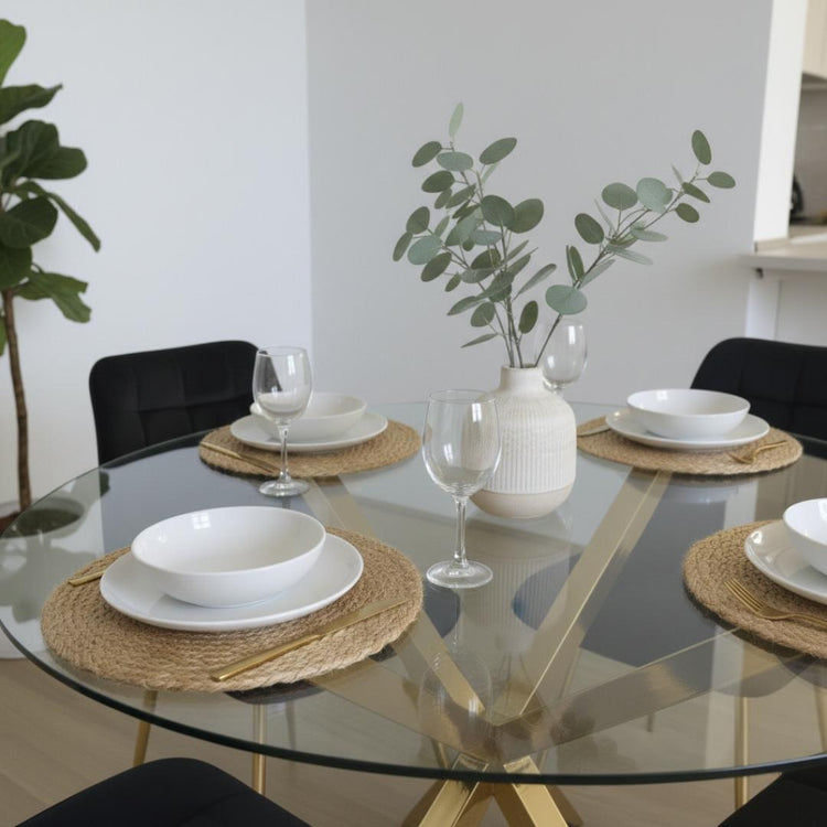 Comedor Mesa Equiz 100cm (Patas X Dorada) + 4 Sillas Kena Negro (Pata dorada)