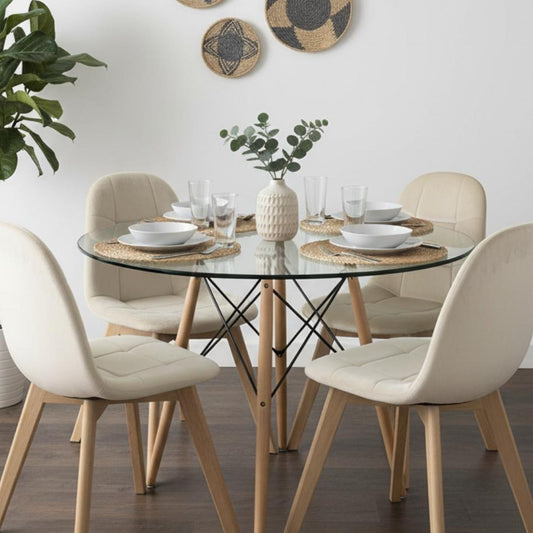 Comedor Mesa Redonda Elida 80 cm + 4 Sillas Vorak Beige