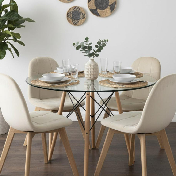Comedor Mesa Redonda Elida 80 cm + 4 Sillas Vorak Beige