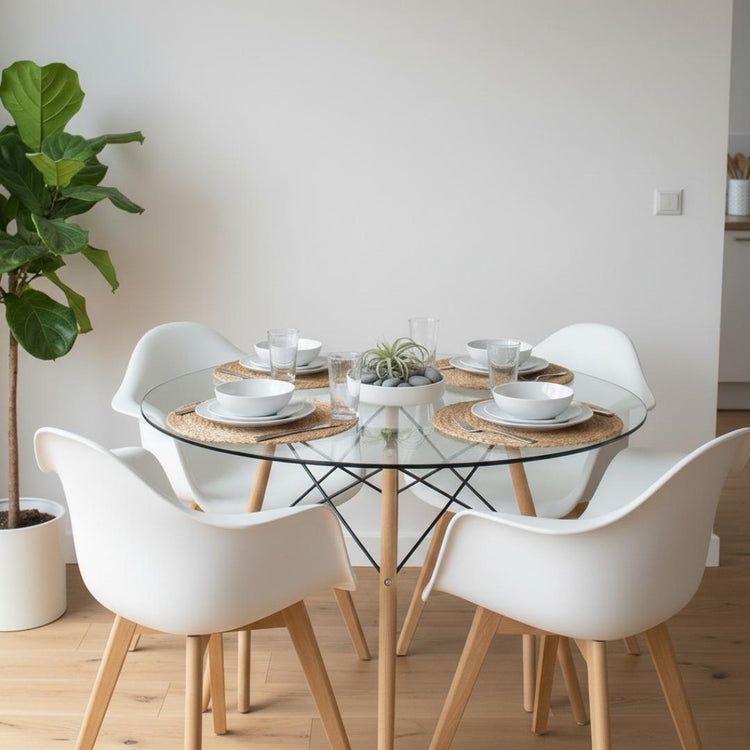 Comedor Mesa Redonda Elida 80cm + 4 Butaca Monee Blanca