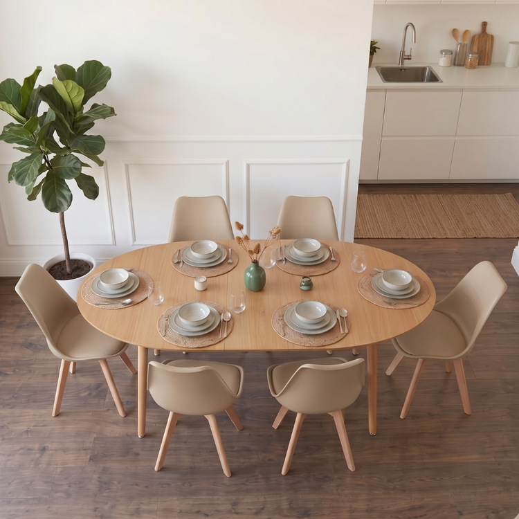 Comedor Extensible Bayona Wood 100-180cm + 4 Sillas Tulip Beige