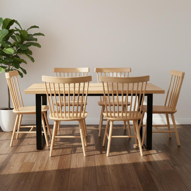 Comedor Mesa Rectangular Ámbar 160x90 + 6 Sillas Windsor (Madera Natural)