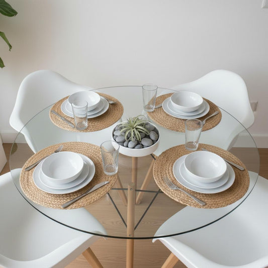 Comedor Mesa Redonda Elida 80cm + 4 Butaca Monee Blanca