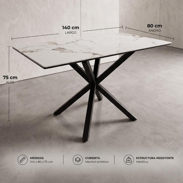 Mesa Rectangular Greta Piedra 140x80 | Efecto Mármol